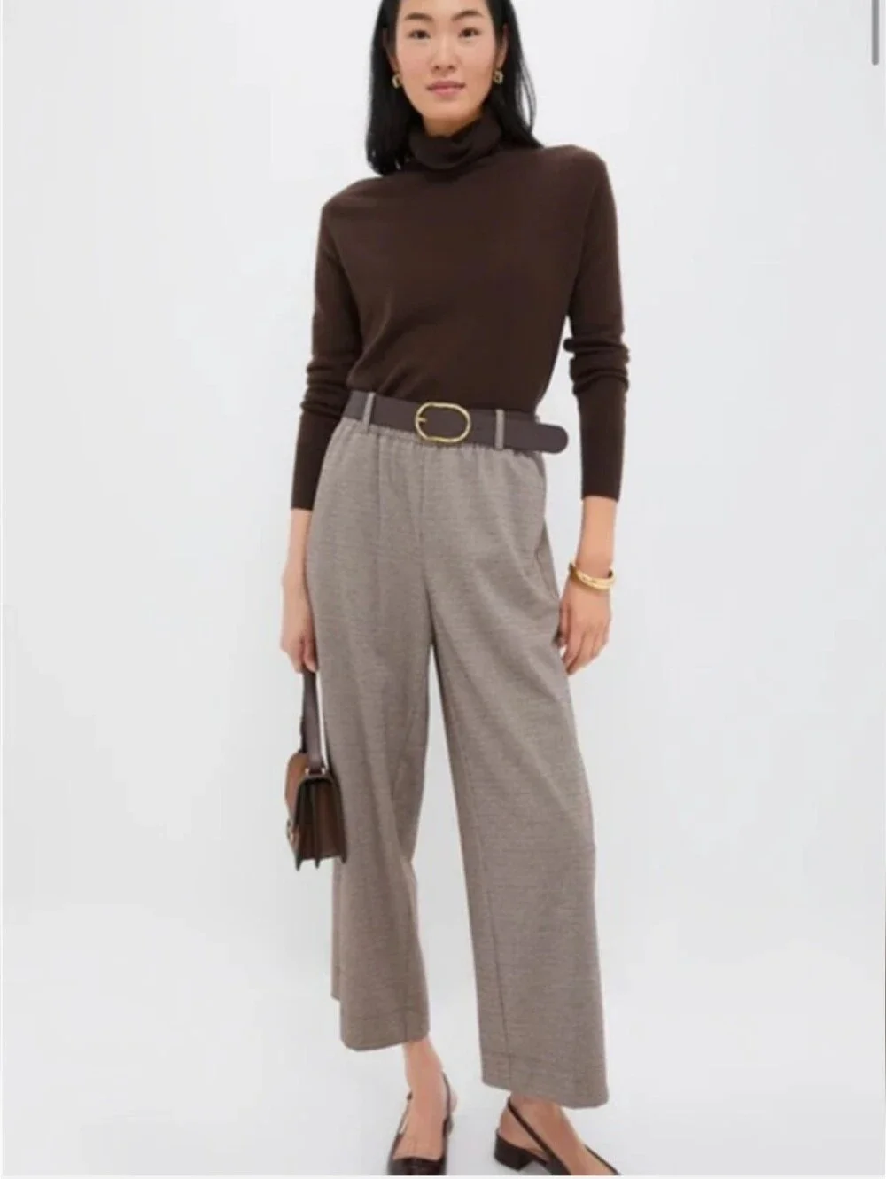 Tuckernuck Brown Plaid Cropped Flare Carlton Pants Size Small